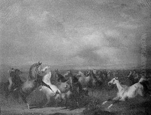 Pferde Und Zureiter In Der Puszta by Otto Stotz