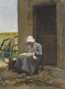 Bauerin Bei Der Handarbeit by Elisabeth De Stoutz