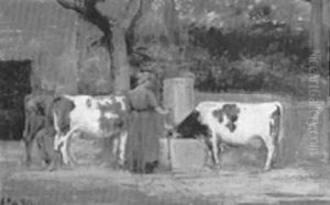 Baeuerin Mit Kuehen Am Brunnen by Elisabeth De Stoutz