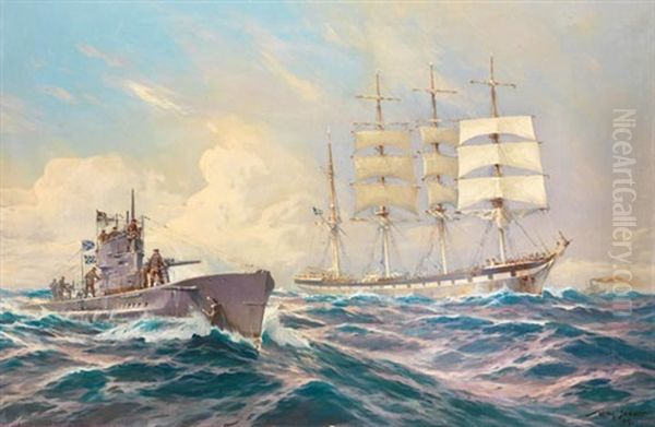 Ein Deutsches U-boot Fordert Eine Viermast-bark Zum Beidrehen Auf - view 1