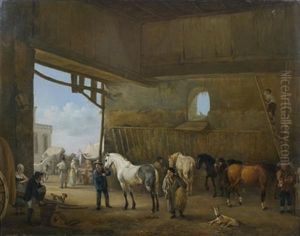 Interieur D'ecurie Anime De Chevaux Et Palefreniers by Bruno van Straaten the Elder