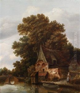 Eine Bewaldete Flusslandschaft Mit Einer Muhle Und Figurenstaffage by Lambert Hendriksz van der Straaten
