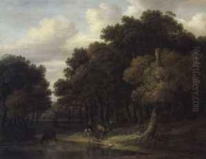 Ein Hirt Trankt Seine Kuhe An Einem Wasserlauf by Lambert Hendriksz van der Straaten