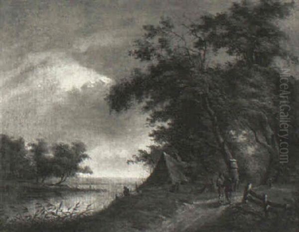 Thatched Cottage On A Lakeshore With Travellers - view 1
