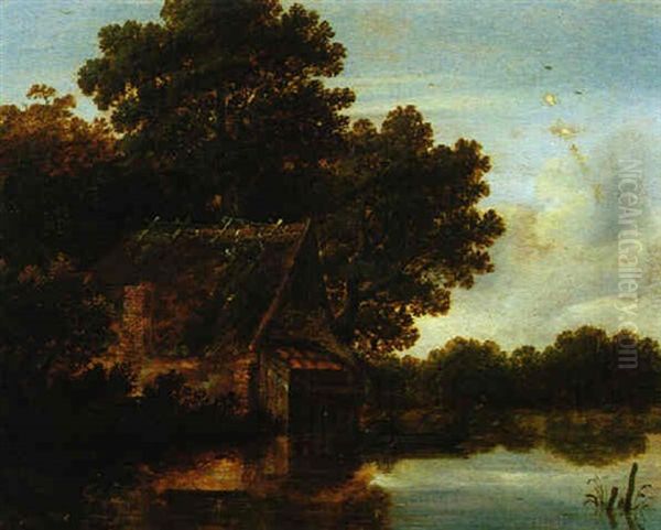 Hollandische Flusslandschaft Mit Einem Bauernhaus Und Einem Boot - view 1