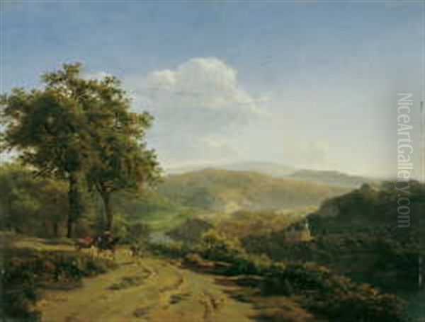 Mittelgebirgslandschaft Mit Reiter Und Wanderer - view 1