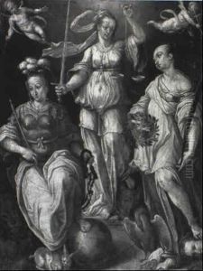 Allegories Of Justice, Fortitude And Fame by Jan van der Straet