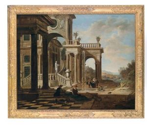 Eine Vornehme Gesellschaft Vor Einem Palast (+ Eine Elegante Gesellschaft Vor Der Loggia Eines Palastes; 2 Works)