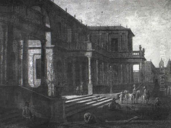 A Hunting Party In The Courtyard Of A Classical Palace - view 1