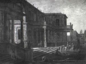 A Hunting Party In The Courtyard Of A Classical Palace by Jan Baptist Van Der Straeten