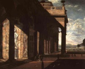 Die Saulenhalle Eines Barocken Palastes Mit Figuren by Jan Baptist Van Der Straeten