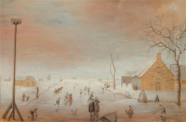 Winterlandschaft Mit Eisvergnugen Auf Einem Kanal - view 1