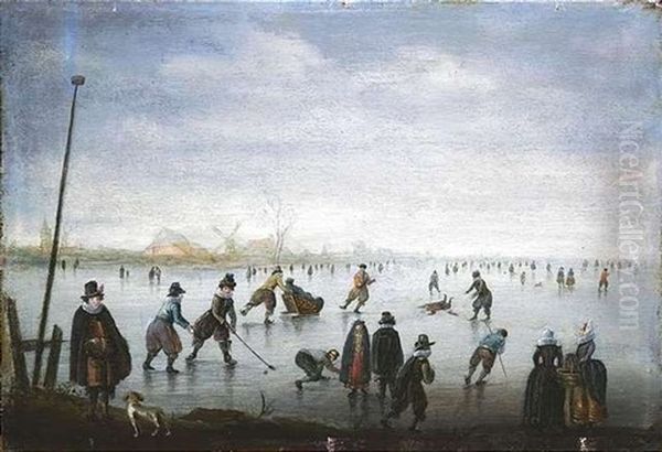 Eisvergnugen. Schlittschuhlaufer Auf Einem Zugefrorenen Flus - view 1