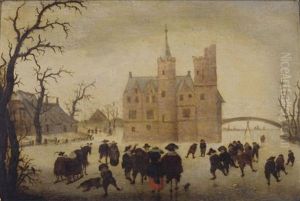 A Winter Landscape With Figures Skating Before A Manor A Winter Landscape With Figures Skating Before A Manor