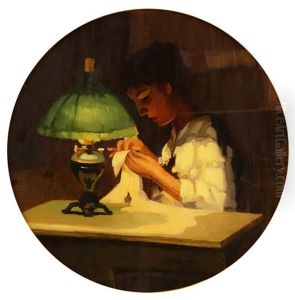 Sewing At The Light Of The Lamp