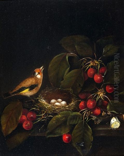 Stilleben Mit Kirschen, Schmetterling Und Einem Vogel An Seinem Nest - view 1