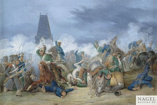 Die Volkerschlacht Bei Leipzig. Die Vorhut General Yorcks Im Gefecht Bei Wiederitzsch Am 16. Oktober; Der Turm Der Evangelischen Kirche Ist Im Hintergrund Zu Sehen - view 1