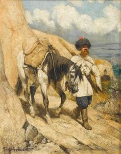 A Cossack With His Horse by Anton (Josef A.) Strassgschwandtner