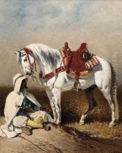 A Resting Arab With His Stallion