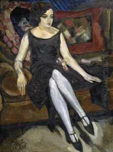Portrat Einer Sitzenden Jungen Dame Im Eleganten Kleid