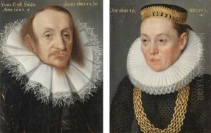 Portrait Of Hans Ernst Hutter, Bust Length (+ Portrait Of A Lady, Said To Be Clara Hutter, Wearing A Necklace Of Gold Chains; Pair) by Lorenz Strauch