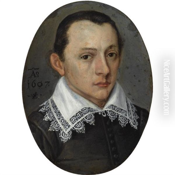 Portrait Of A Young Man, In A Black Robe With A White Lace Collar - view 1