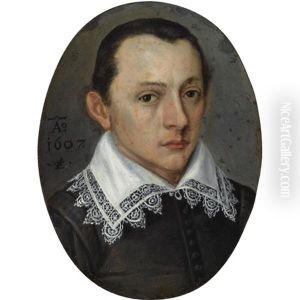 Portrait Of A Young Man, In A Black Robe With A White Lace Collar
