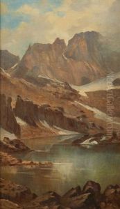 Snow Covered Mountain Landscape With Lake Basin by Meyer Straus
