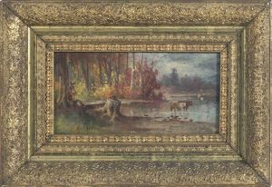 Cattle At The Water's Edge by Meyer Straus