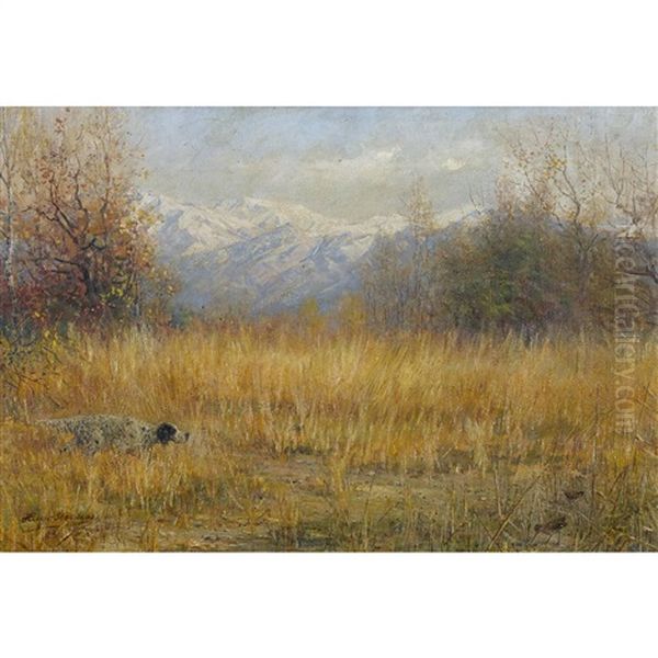 Herbstlandschaft Mit Pointer Auf Der Jagd - view 1