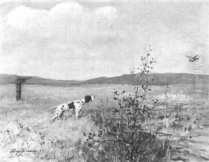 Szene Mit Jagdhund In Weite Flusslandschaft by Hugo Strauss