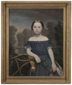 Portrait Of A Girl In A Garden, Wearing A Paisley Shawl And Leaning Against Twig Chair, Distant Horses by Raphael Strauss