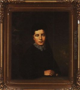 Portrait Of Lady In Black Holding A Rose by Raphael Strauss