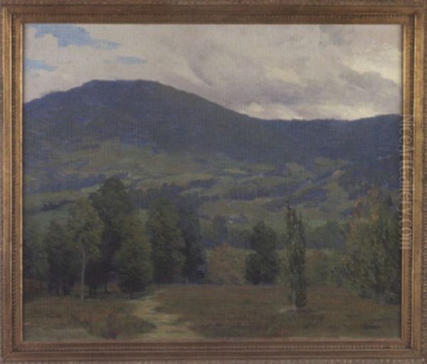 Summer Valley Landscape Surrounded By Mountains, Rolling Hills And Trees - view 1