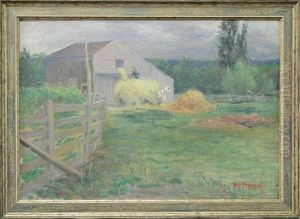 Landscape With Farmer Pitching Hay by Harold Arthur Streator