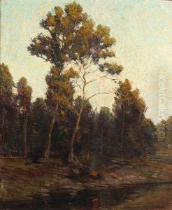 Two People At A Campfire On A Riverbank