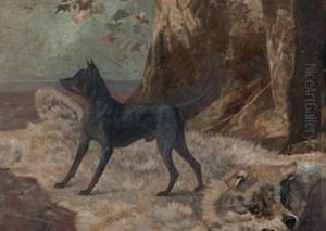 Schwarzer Pinscher Auf Barenfell by Richard Hermann Strebel