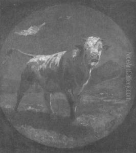 Stier In Weiter Landschaft by Richard Hermann Strebel