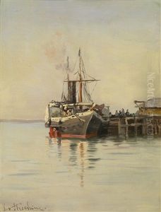 Fahrschiff An Der Anlegestelle by Stephanie Von Strechine