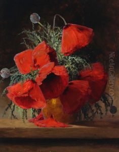 Still Life With Red Poppies In A Vase by Max Theodor Streckenbach