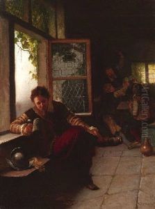 Im Wirtshaus. Landsknecht Mit Seinem Krug Am Offenen Fenster Im Wirtshaus. Landsknecht Mit Seinem Krug Am Offenen Fenster