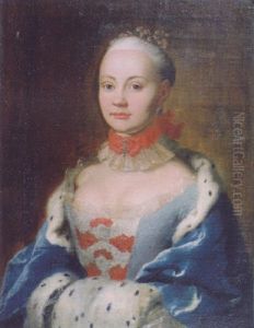 Portrait Of A Noblewoman In A Light Blue Dress With Brocade Bodice, An Ermine-lined Blue Velvet Cape And A Muff