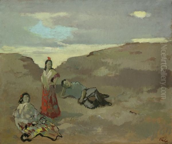 Dunenlandschaft Mit Zwei Frauen Und Einem Mann - view 1