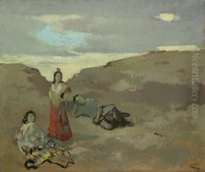 Dunenlandschaft Mit Zwei Frauen Und Einem Mann Dunenlandschaft Mit Zwei Frauen Und Einem Mann