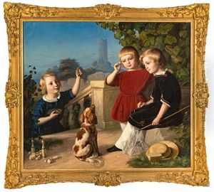 Drei Kinder Auf Einer Terrasse Vor Turmruine by Karl Wilhelm Streckfuss