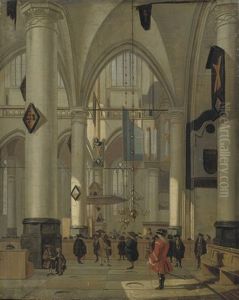 The Interior Of A Protestant Church With Elegant Figures by Hendrick van Streeck