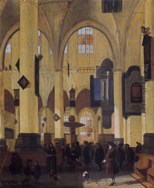 An Interior Of A Protestant Gothic Church With Figures During A Sermon - view 1