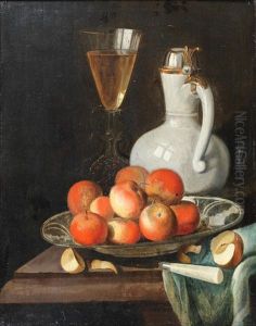 A Bowl Of Apples With A Stone Jug And Glass Of Wine On A Stone Ledge A Bowl Of Apples With A Stone Jug And Glass Of Wine On A Stone Ledge