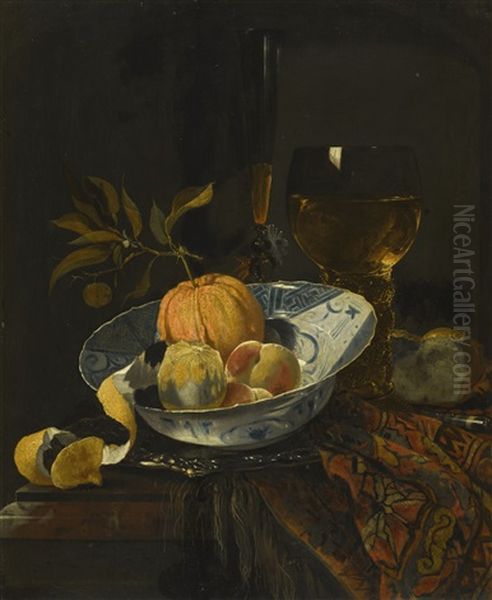 Still Life With Fruit In A Chinese Bowl And A Roemer On A Draped Table - view 1
