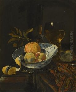 Still Life With Fruit In A Chinese Bowl And A Roemer On A Draped Table by Juriaen van Streeck